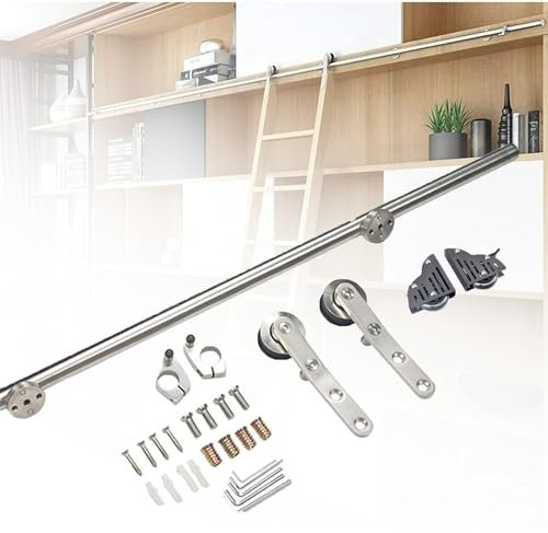 4 Fuß - 20 Fuß Edelstahl-Bibliotheks-Schiebeschiene (ohne Leiter) + Bodenrollen, Schiebetür-Set for Zuhause/Innenraum/Dachboden/Bibliothek (Size : 488cm/16ft)