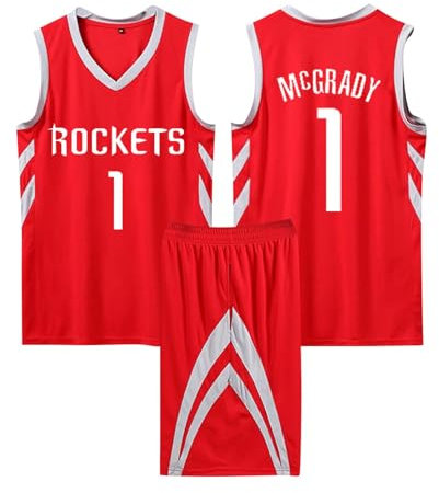 Basketball Trikot Shirt und Shorts, Kinder/Erwachsene Basketball Jersey, Kinder/Erwachsene Basketball ärmellose Anzug, 2-Teiliges Kinder/Erwachsene T-Shirt Weste + Shorts rot M