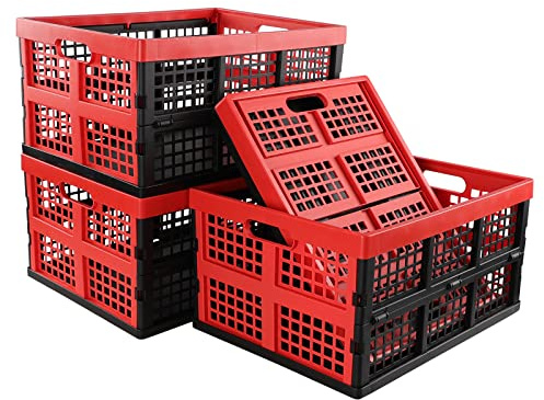 Ramddy 34 Quart Collapsible Storage Crate, Plastic Stackable Crate, 4 Pack