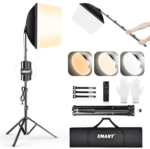 EMART Softbox Set Studio Fotografico, 40X40cm Softbox 85W LED Photo Light con Treppiede 165cm, Set di Illuminazione Fotografica Professionale per Luci da Studio, Ritratto, Riprese Video (1 Pack)