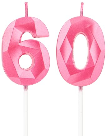 60th Birthday Candles, Pink Number Candles Birthday Decoration, Happy Birthday Cake Toppers, for Birthday Parties Weddings Company Anniversaries (Pink, 60)