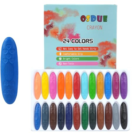 OSDUE Peanut Crayons for Toddlers, 24 Colors Non-Toxic Crayons for Kids, Washable Unbreakable Easy-Grip Colouring Art Supplies Toys for Kids Ages 2+, Safe Toddler Coloring Art Gift