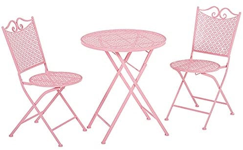 Ensemble Table et chaises de Loisirs 3 pièces, Ensemble Bistro avec Table à Manger Pliable et chaises de Balcon, Table Basse de Jardin Cour (Rose 3)