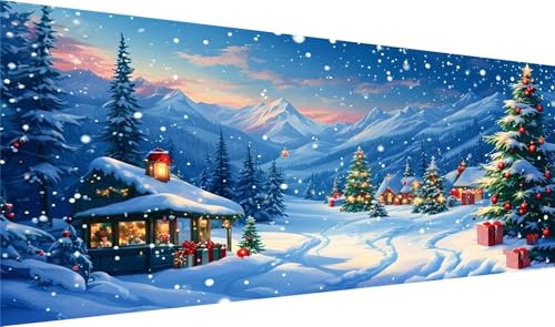 DIY Weihnachten Diamond Painting, Diamant Painting Bilder Schnee Basteln Erwachsene, Diamond Painting xxl 100x220cm 5D DIY Diamant Art Painting, Diamant Malerei Cross Stitch Set für Wanddekor S2-245