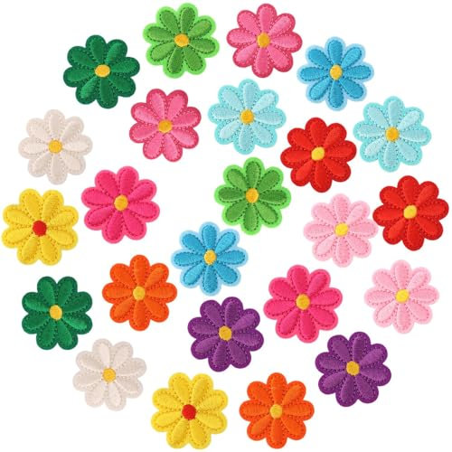 24pcs Flower Iron on Patches, 1.57×1.57in Muti-Colour Floral Applique Patches Aesthetics Sew on Patches Iron on Embroidery Patches Flowers for Clothing Jackets Backpacks DIY Accessory