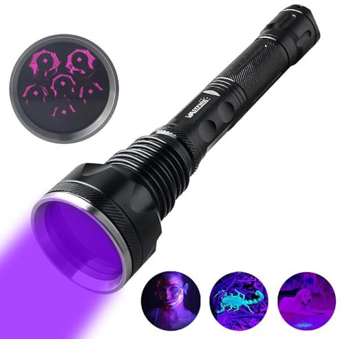 VASTFIRE 365NM Schwarzlicht Taschenlampe 60W USB wiederaufladbare Taschenlampe UV Lampe Haustier Urin Detector Super strahlend robust und wasserdicht für Harz Härten, Bernstein, Mineralien