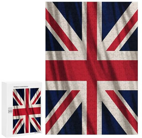 Union Jack Flag UK United Kingdom Jigsaw Puzzles for Adults 300 PCS Wooden Puzzles Unique Puzzle Gifts 300 PCS