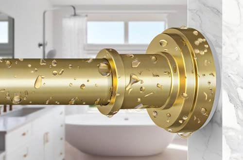 Gold Shower Curtain Rod 36-98 Inch(3-8.17ft) Never Rust Non Slip No Drilling Spring Tension Shower Rod, Adjustable Curtain Rod for Bathroom Window Patio