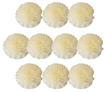 Seidenpapier-Pompons, Seidenpapier-Blumenbälle für Hochzeitsdekoration, Partyzubehör, Bastelpapier, Blumen-Pompons (Elfenbein, 10 Stück, 10 cm)