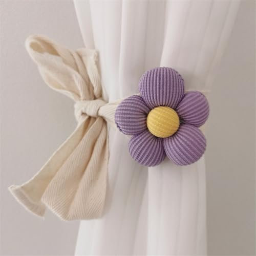 champracer 2 Stück Gardinenhalter Cartoon Blume Seil, Vorhang Raffhalter Kinderzimmer Blume Clips Raffhalter für Kinderzimmer Schlafzimmer Dekoration Heimdekoration (Lila)