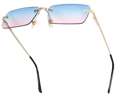 besbomig Occhiali da Sole Donna Uomo Retrò Quadrati Senza Montatura Ultra Piccola Antiabbagliamento Occhiali in Metallo Moda UV400