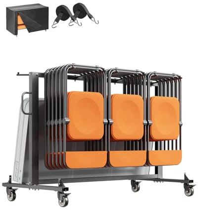 VEVOR Chariot de Chaise Pliante, Capacité de Charge 181 kg, Support Robuste pour 42 Chaises, Organiseur de Rangement Multifonction avec roulettes 360°, pour Salle à Manger, Famille, École, Noir Mat