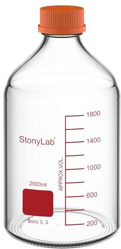 stonylab Bouteille de Stockage de Médias avec Couvercle à Vis Orange GL45, Verre Borosilicate, 2000 ml, pour Utilisation en Laboratoire, 1 Pièce