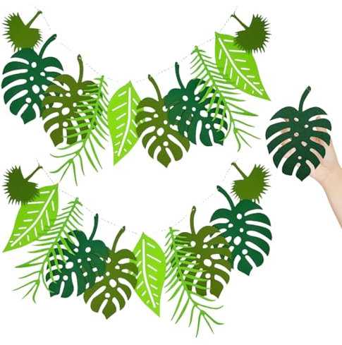 2 Stück Dschungel Deko Geburtstag Tropische Party Deko Dekoration Geburtstagsdeko KüNstliche BläTter Girlande Jungle Girlanden Hawaii Deko Kindergeburtstag,Safari Deko PalmenbläTter Deko Palmen Deko