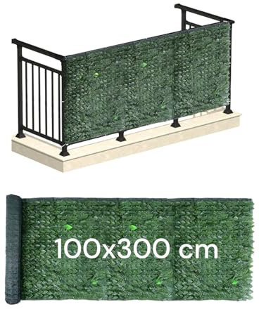 Avilia Siepe Artificiale da Esterno 100x300 cm con Foglie Lauro in PVC e Rete Ombreggiante – Frangivista per Recinzione Giardino, Copri Ringhiera Balcone