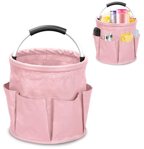 Ruaizel Cleaning Caddy with Handle, Foldable Cleaning Caddy Organiser, Cleaning Bag for Garden Small Tools Bag,Multi pocket Craft Universal (Pink)