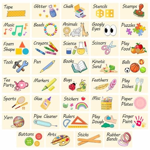 Toy Organization Stickers Kids Toy Labels with Pictures Classroom Storage Bins Labeled Containers Playroom Decals Art and Crafts Stickers for Kids Toddler Daycare Preschool Decor