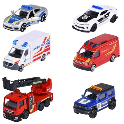 Majorette 3er-Set Autos Rescue Premium (3 Modellautos) - Einsatzfahrzeuge aus Metall mit Freilauf, zufällige Auswahl aus 2 Spielzeugauto-Sets für Kinder ab 3 Jahre, je ca. 7,5 cm