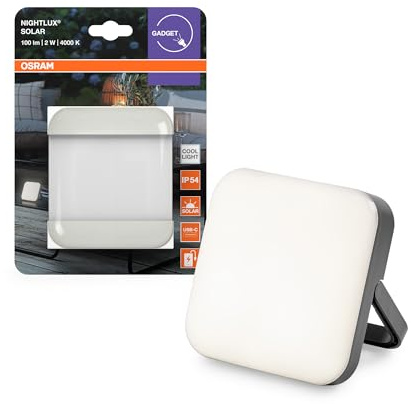 Osram Nightlux Solar-Leuchte Grau, solarbetriebene LED-Außenleuchte, 2.00 W, 100 lm, Kaltweiß, Power Bank Funktion, USB-C Ladeport, für Außen, IP54
