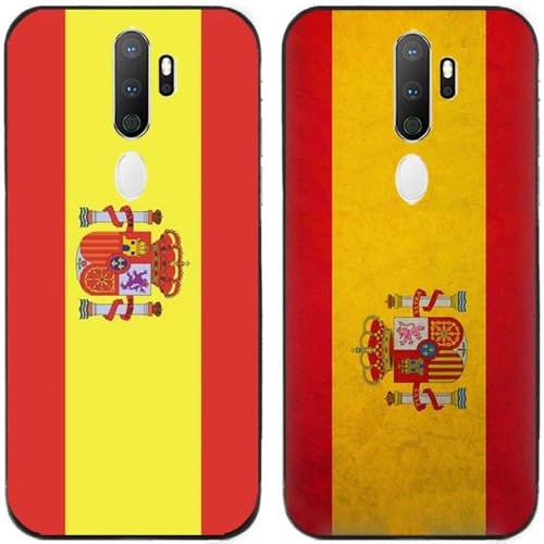 Paquete de 2 fundas de silicona de gel TPU con estampado retro de la bandera de España (para OPPO A11 / A5 / A9 2020)