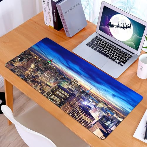 KDWJS Tapis de Souris XXL Speed Gaming - 90x40 cm - Base en Caoutchouc antidérapant Extended - Améliore la précision et la Vitesse - crépuscule avec des Nuages colorés Empire State et des Gratte-Ciel