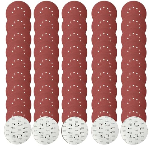 50-Piece​ ​225mm Sanding Discs, ​Aluminium Oxide​ ​Sanding Discs​, ​40/60/80/120/240 Grit​ Mix for ​Drywall Sanding​ and ​Polishing Tools