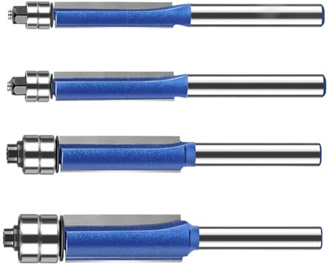 Router Flush Trim Bit - 4Piece Precise Tool Trimming, Flush Trim Router Bitt With Bearing, Trimm Routerr Bits, Straight Flushh Trimm Bit For Laminate Woodworking Plywood Surfacing Door