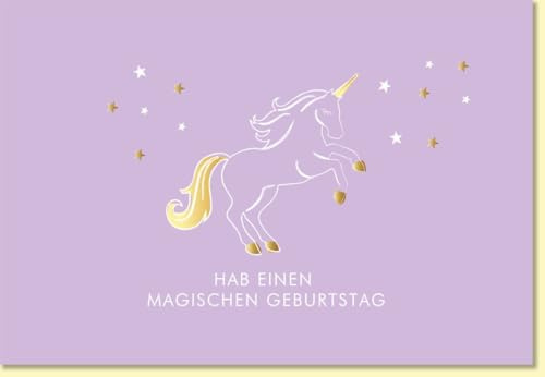 Gutsch Verlag Geburtstagskarte für Kinder mit Einhorn und Sternen auf lila Hintergrund Magischer Geburtstagsgruß Doppelkarte Kindergeburtstag - mit Umschlag