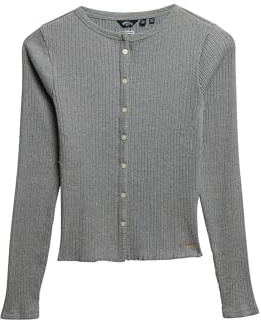 Superdry Damen Athletic Essentials Rippenstrick-Cardigan Grau Meliert 40