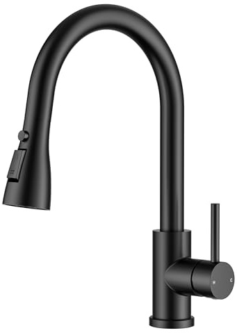FORIOUS Robinet Cuisine, Mitigeur Cuisine avec Douchette Extractible, Robinet Evier de Cuisine Pivotant à 360° adapté aux éviers à forte courbure, 2 modes, Noir Mat
