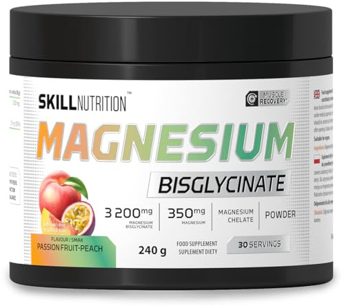 SKILL Nutrition Magnesiumbisglycinat | 240g | Hohe Dosis: 375 mg Magnesium pro Portion | Chelatierte, hoch bioverfügbare Form | Ohne Magnesiumoxid | Unterstützung für Muskeln, Nervensystem
