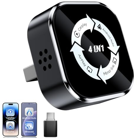 Adaptador CarPlay inalámbrico 4 en 1, para convertir CarPlay con cable y Android Auto a inalámbrico, Plug & Play-Mirroring/AirPlay USB/Usb C compatible con iOS 18+ y Android, conexión automática