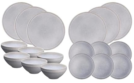 BJORN SR-LESTG26 Geschirrset Essentials STONE MOON GREY, 18-teilig, Steinzeug, Hellgrau, Spülmaschinenfest, für 6 Personen