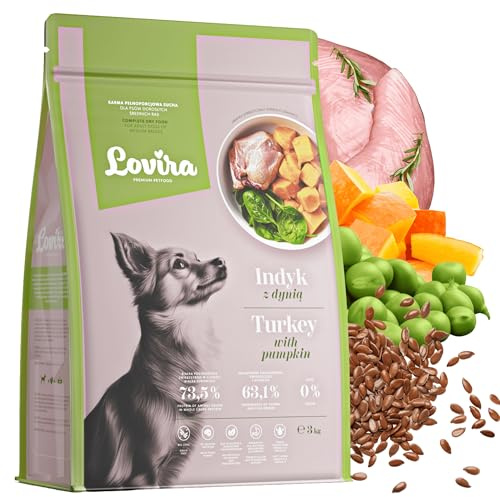 Lovira - Hundefutter Trocken - Trockenfutter für Hunde - Getreidefrei, mit hohem Fleischanteil 50% Pute - mit Kürbis, Kräuter & Gemüse - Hundetrockenfutter Sensitiv - Erwachsene Hunde - 3 kg