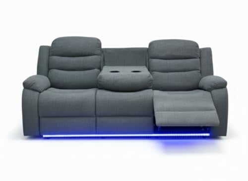 Madrid Fabric Electric Recliner Sofa with Cupholders – 3+2 Seater – USB Charging Ports – LED Lights – Fabric Recliner Sofa Set (Grey) (3 Seater) | Power Recliners