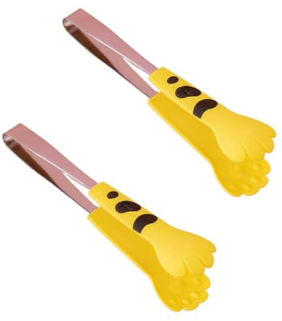 Cat Paw Tongs, 2 piezas de acero inoxidable Tiny Tongs Kawaii, pinzas de cocina, pinzas de alimentos, pinzas pequeñas para ensalada para barbacoa, barbacoa, dulces, azúcar (amarillo, S)