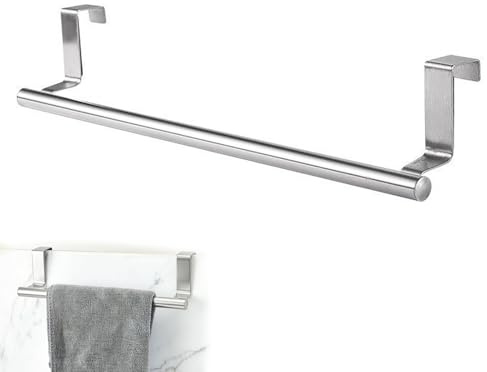 No Drilling Towel Rail Over Door, Adjustable Length Design Towel Rail Radiator, Over Door Towel Rail for Saving Urban Apartments Kitchen and Bathroom Storage (Silver)