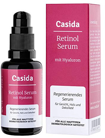 Casida Retinol Serum mit Hyaluron - 30 ml - Anti-Aging Retinol Serum für Gesicht, Augen, Hals und Dekolleté - enthält zusätzlich Vitamin C und Vitamin E - Clean Beauty