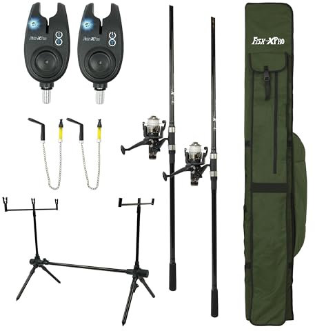 FISH-XPRO Karpfen Set: Komplettes Karpfenangelset - 2 Ruten, Rollen, Bissanzeiger, Schwinger, Rutenständer und Tasche! Karpfenangeln war noch nie so einfach und erschwinglich!