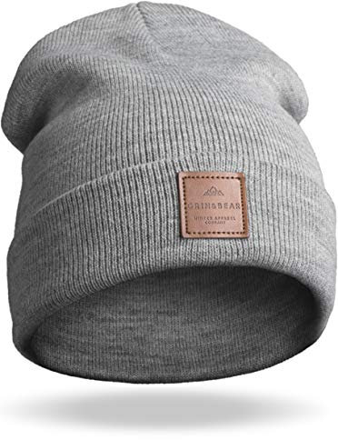 Grin&Bear Unisex Streetwear Mütze Beanie Feinstrick grau meliert M65