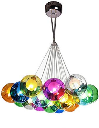 Glaskugel Kronleuchter,Modern Glas Hängelampe Bunt Lüster Pendelleuchte Beleuchtung Verzweigten Deckenlampe Höhenverstellbare 100cm Für Dekorative Hängeleuchte Inklusiv 3W LED G4 Glühbirne,15Kopf