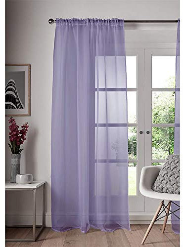ASAB Single Panel Slot Top Voile Curtain Sheer Quality Pole & Rod Pocket Plain Colours For Window and Doors - 148cm x 229cm - Lilac