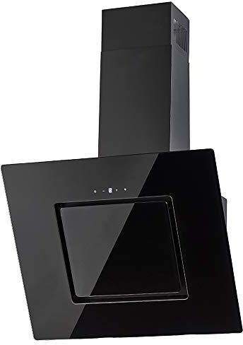 PKM Wandhaube Schwarz | 60cm | Schwarzer Glasschirm | Randabsaugung | Touch Control & LED Beleuchtung | Abluft- und Umluftgeeignet