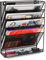 ESYLIFE Wall File Holder Organiser 6 Tier Mesh Wall Mounted Document Paper Magazine Storage Rack in Tray, Black