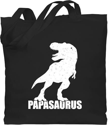 Baumwolltasche - Geschenk zum Vatertag - Papasaurus mit T-Rex - weiß - Unisize - Schwarz - für papa fater tag jutebeutel geschenke fatertags einkaufstasche daddy baumwoll tasche vater sprüche