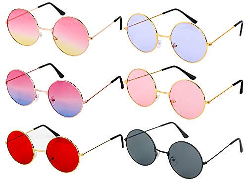 BHGT 6 Stück Partybrillen Hippie Brille Neon Farben Rund John 60's Stil Kreis Hippie Accessoires für Hochzeit Junggesellinnenabschied Foto Requisiten Kostüm Party Club Tanz Props