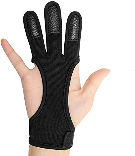 COITEK Bogenschießen-Handschuhe, Schwarz, mit Federn, Schleife, Jagd, Schutzhandschuhe für Herren, Damen, Jugendliche, Erwachsene, Größe L