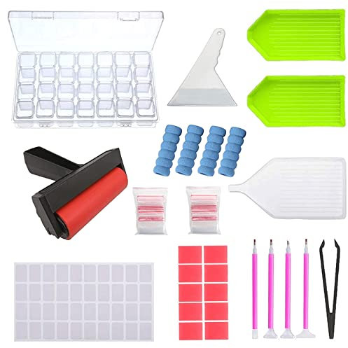 INSANYJ Diamond Painting Zubehör,76 Stück DIY 5D Diamond Painting Werkzeug Set mit Diamant Anstrichwerkzeug Rolle und 28 Fächer Diamant Sortierbox,für Erwachsene/Kinder