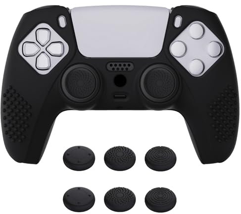 eXtremeRate PlayVital Hülle für ps5 Controller,Case Anti-Rutsch Schutzhülle Griffe Skin,6 Stück Stick Aufsätze für PS5 Controller(3D Noppen Edition,Schwarz)