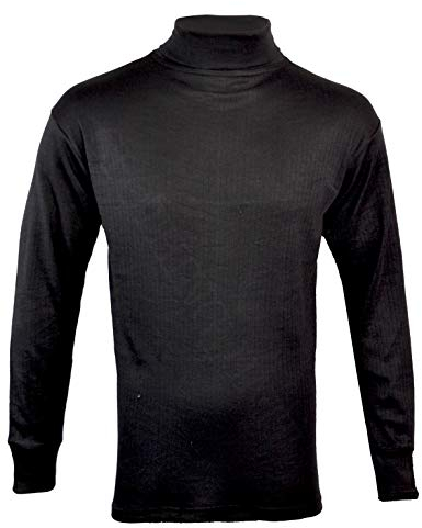 ClothingUnit Mens Thermal Underwear Polo Neck Long Sleeve Top Ski Warm Winter T Shirt M-XL (L, Black)